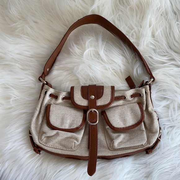 Vgt Y2K Brown & Cream Linen Baguette Shoulder Bag - Picture 3 of 16